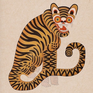 Stampa di tigre nell'arte popolare coreana: decorazione da parete per la cameretta dei bambini (download digitale)