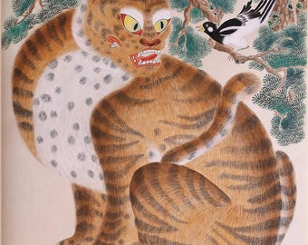 ヴィンテージ韓国民芸虎とカササギのジグソーパズル - 朝鮮民芸