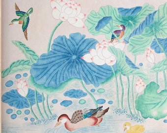 Korean Folk Art Print: Ducks and Lotus Flowers (Digital Download)