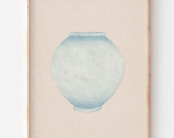Korean Moon Jar Art Print – Minimalist Painting Inspired by Joseon Ceramics