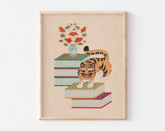 Arte del tigre, impresión infantil coreana, pintura tradicional coreana