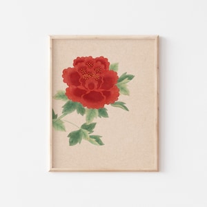 Red Peony Korean Art Print - DIGITAL DOWNLOAD