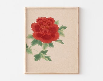 Red Peony Korean Art Print - DIGITAL DOWNLOAD