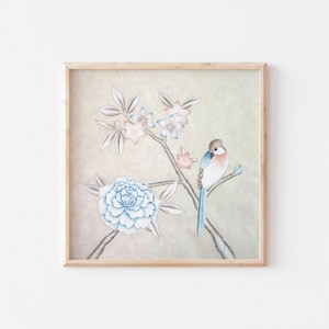 Chinoiserie Pfingstrose Vogel Druck: Orientalische Kunst Galerie Wand (Digitaler Download)