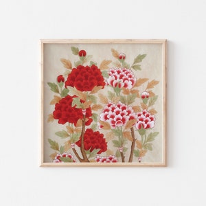 Korean folk painting Minhwa, Watercolor Peony -DIGITAL DOWNLOAD, Korean home decor, Korean wall art