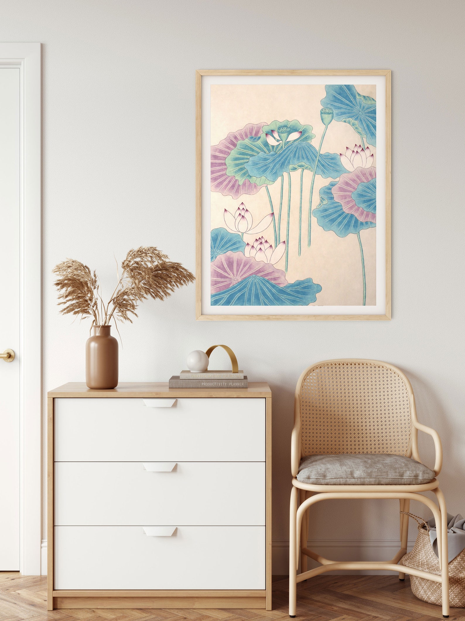 Korean Home Decor Print, Korean Wall Art, Modern Lotus Flower Decor