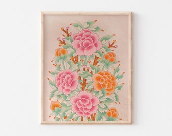 Korean Wall Art, Korean Peony Painting