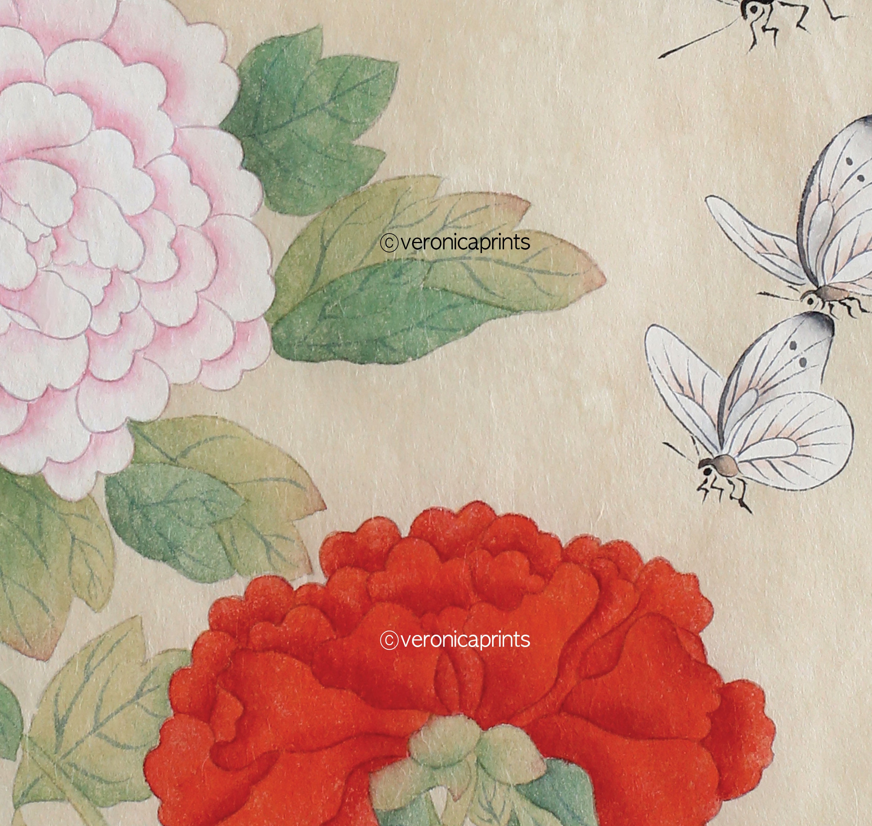 Korean home decor Minhwa Peonies and Butterflies DIGITAL Etsy