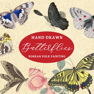 Watercolor Butterfly Clipart PNG, Korean Art PNG, Butterfly Bundle, Instant Download