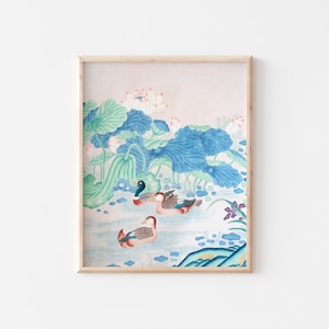 Korean art painting Lotus flowers - DIGITAL DOWNLOAD, Korean Traditional Art Prints
