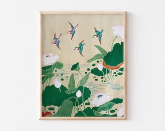 Korean Minhwa Art Print: Lotus Pond and Birds (Digital Download)