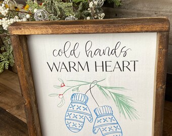 Cold Hands Warm Heart Framed Art, shelf sitter, winter art