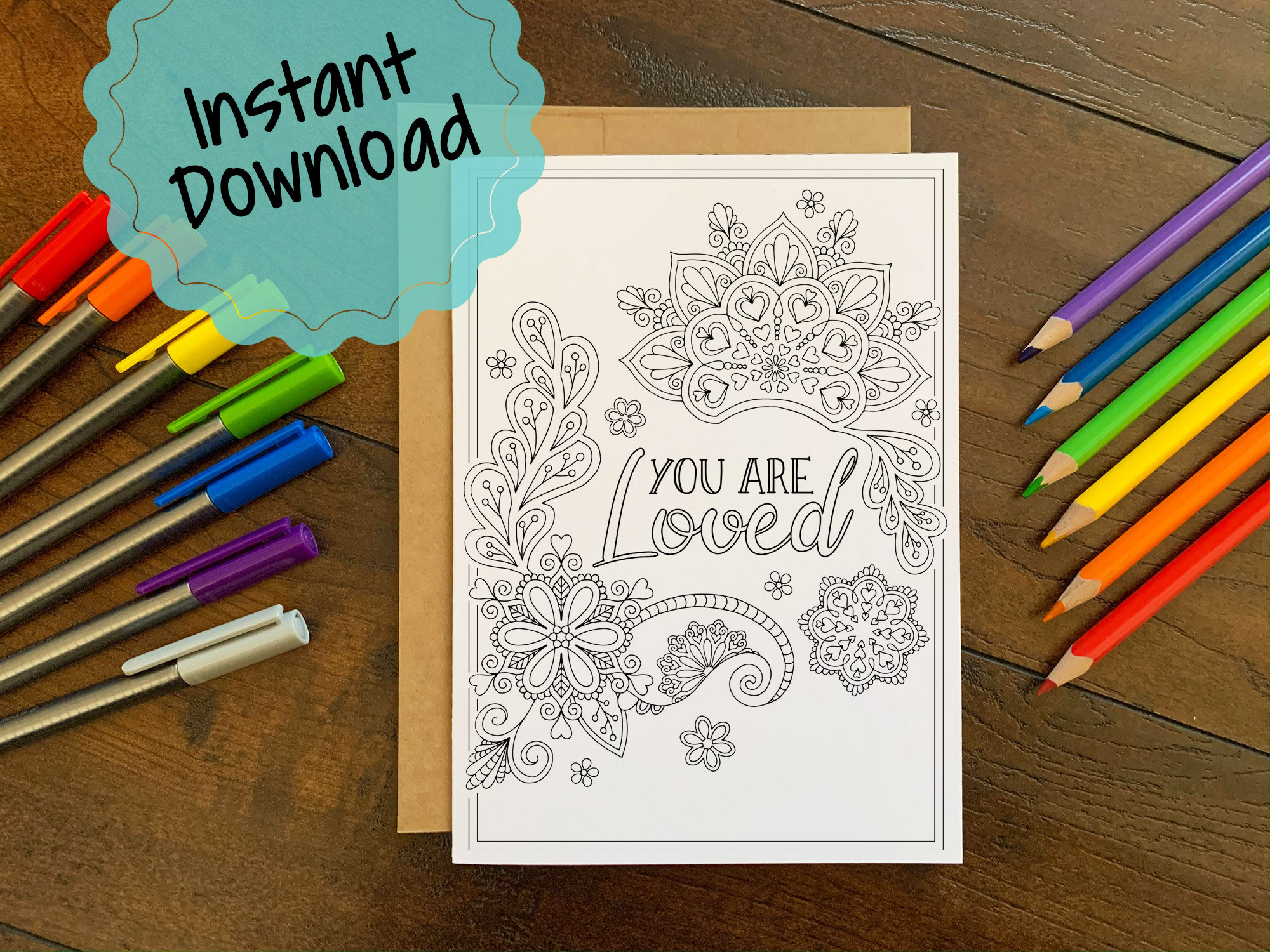 Printable Encouragement Card You Are Loved Coloring Cards Etsy
