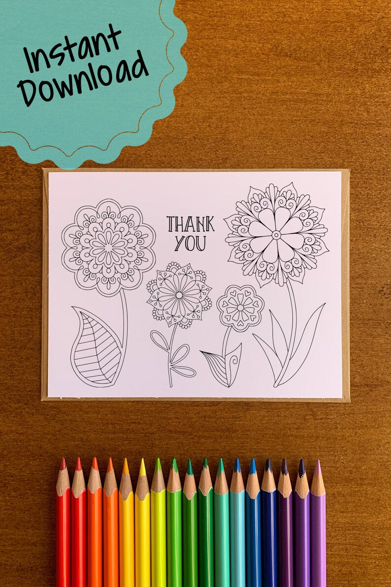 Printable Colorable Thank You Card Floral Thank You Card Blank Inside ...