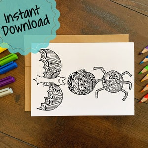 Print at Home Colorable Halloween Card | Halloween BOO Card for Coloring | Greeting Card | Stress Relief Coloring Activity