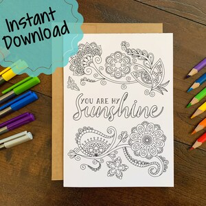 Tarjeta de aliento coloreable imprimible / Eres mi sol / Tarjetas de apoyo únicas / Pensando en ti / Actividad para colorear descargable