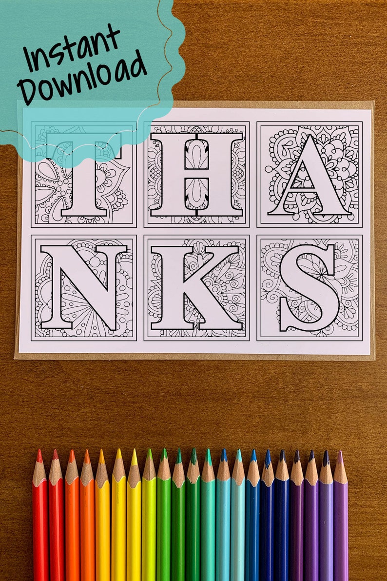 Printable Colorable Thank You Card Mandala Thank You Card | Etsy