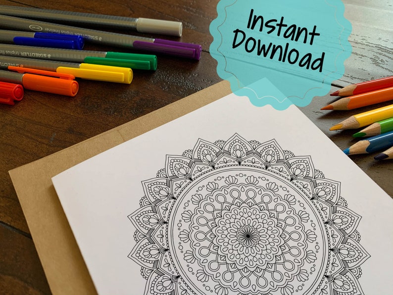 Instant Download Colorable Birthday Card Mandala Happy Birthday Card