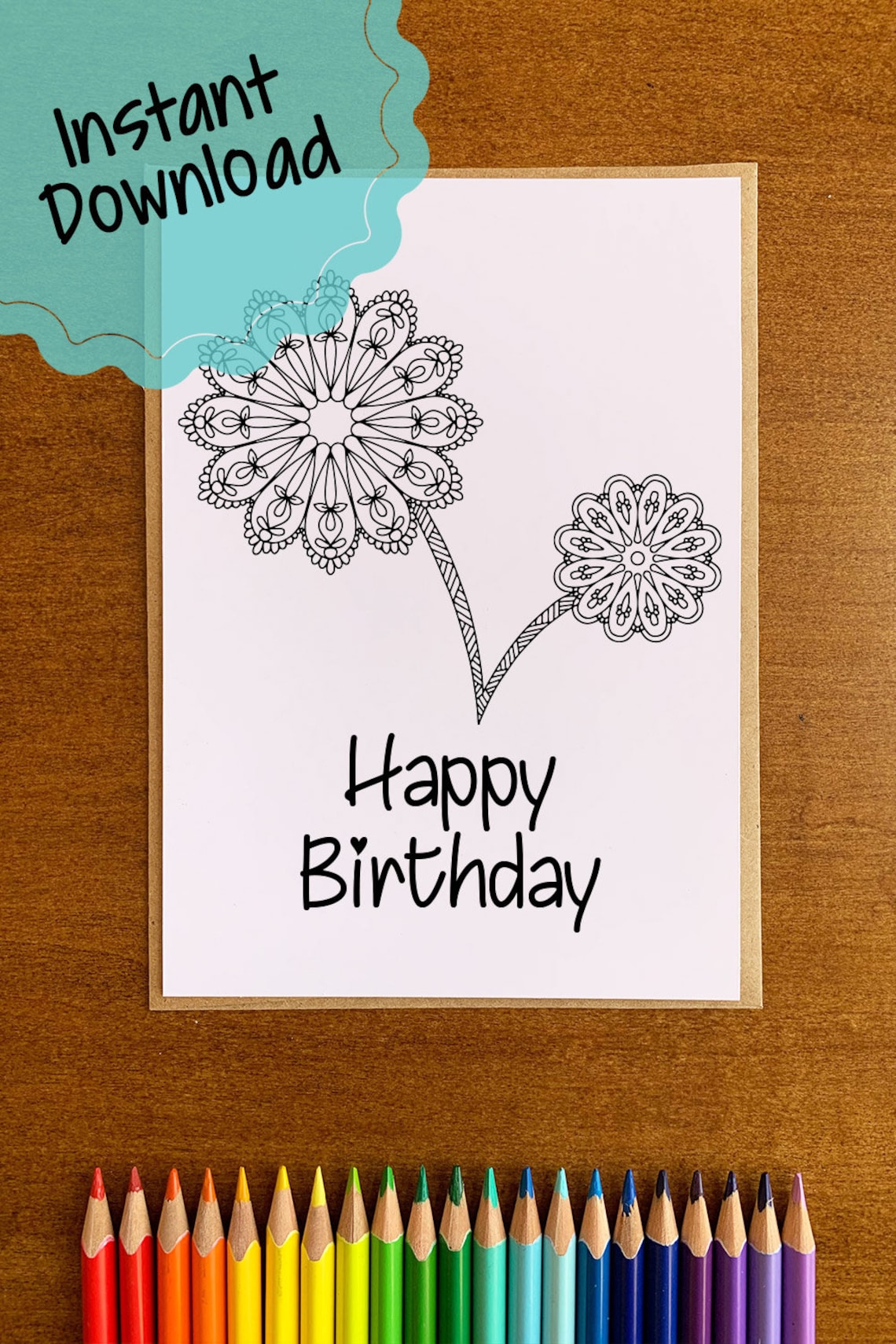 Printable Colorable Birthday Card Happy Birthday Card for Etsy