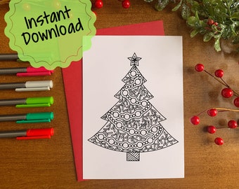 Instant Download Christmas Card | Printable Mandala Christmas Card | Color Your Own Christmas Tree Greeting Card | Christmas Crafts