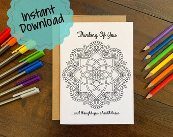 Printable Thinking of You Card | Colorable Friendship Card | Encouragement Cards | Coloring Activity | Stress Relief | Instant Download