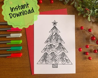 Instant Download Christmas Card | Printable Mandala Christmas Card | Color Your Own Christmas Tree Greeting Card | Christmas Crafts