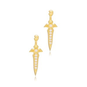 14K Gold Plated Sword Earrings: Gothic Grunge Studs