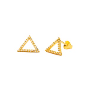 Gold Triangle Stud Earrings: 925k Sterling Silver Geometric Earrings