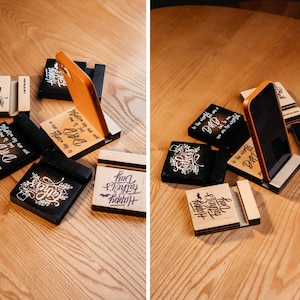 Wooden phone, Stand mobile holder, Station desk, Wood standing, Dock station smartphone tray,  Father day gift