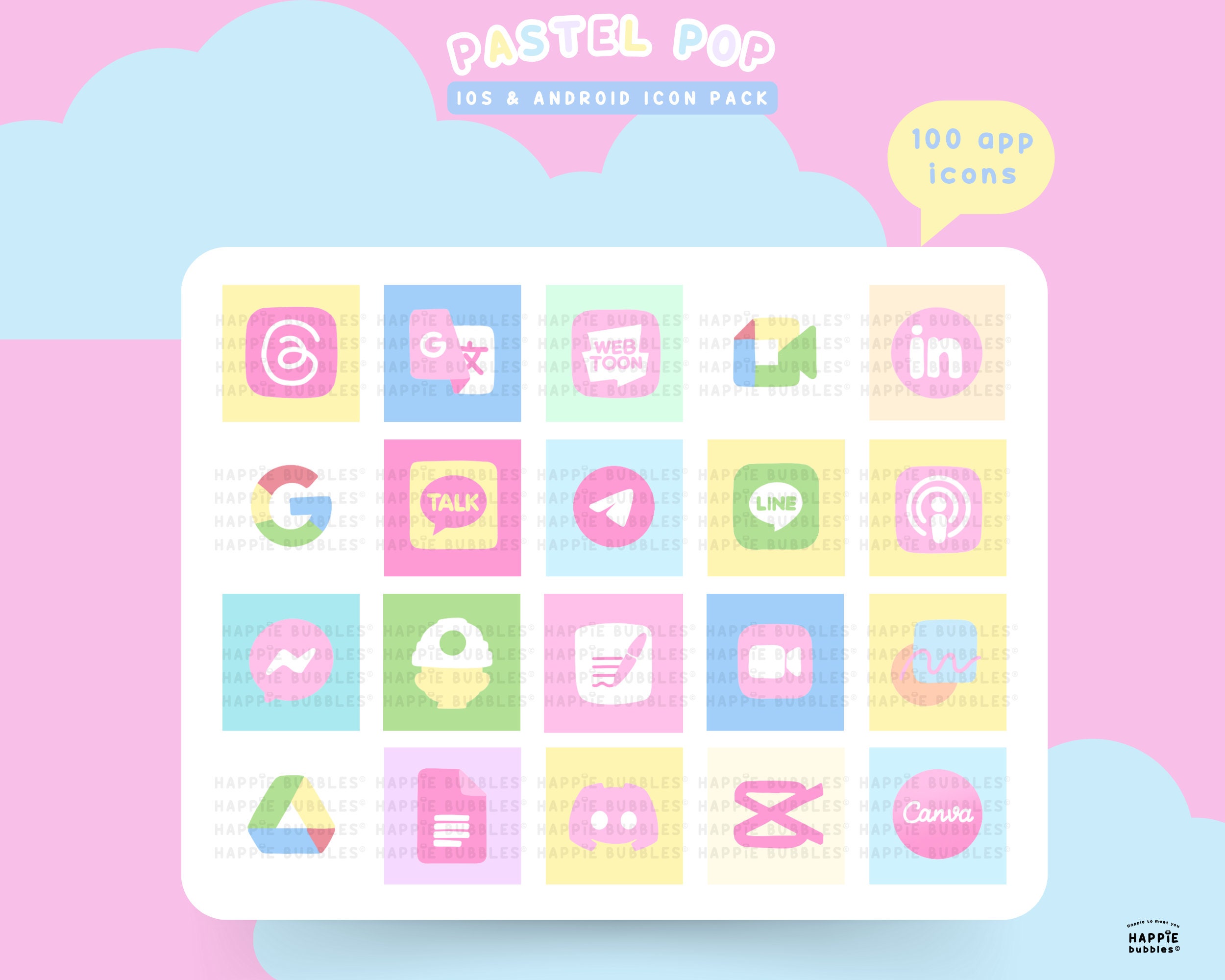 Pastel Pop Ios Android App Icons, Cute Phone Theme Pastel Wallpaper ...
