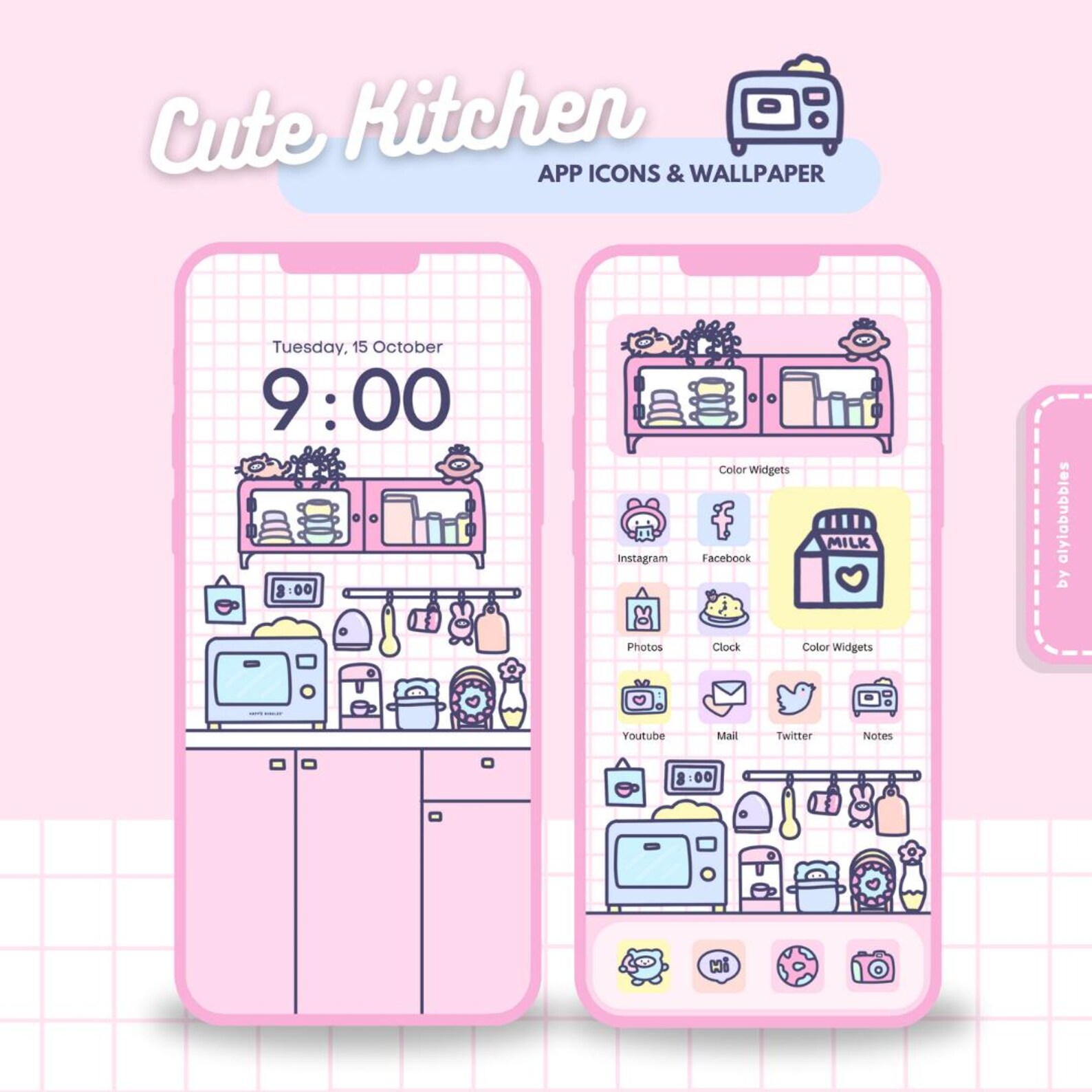Cute Kitchen App Icons, Pink Phone Theme, Ios Android Wallpaper - Etsy