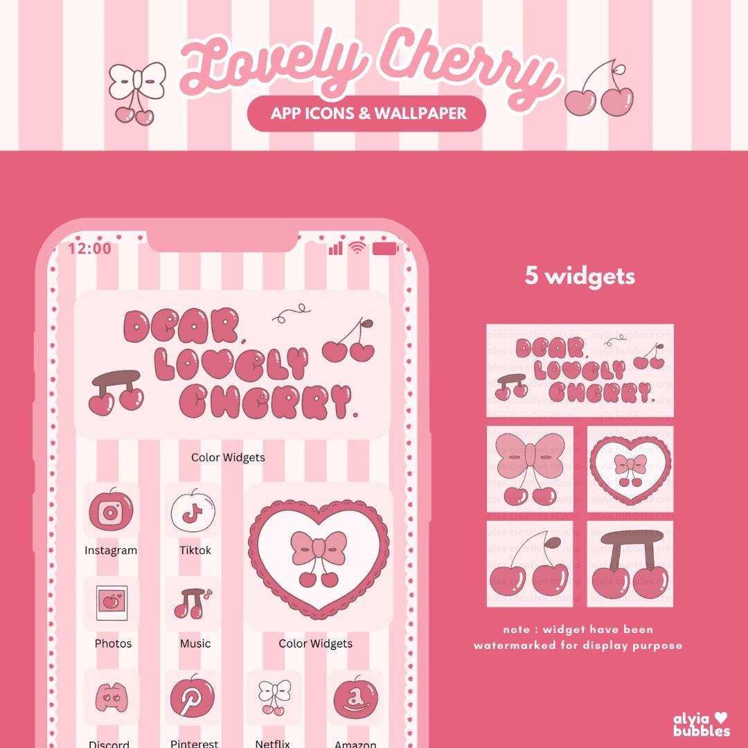 Lovely Cherry App Icons, Kawaii Phone Theme (ios & Android) - Etsy