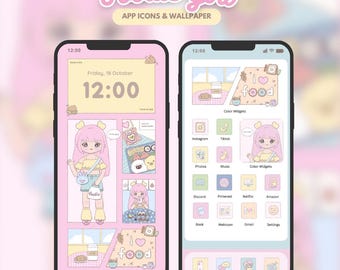 Foodie Girl Kawaii App Icons, Pastel Purple Phone Theme (Digital Download)