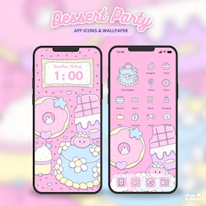 Dessert Party ios app icons, cute icon pack, pink app icons, cute phone theme, kawaii app icons & wallpaper