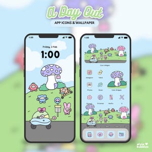 A Day Out  ios app icons, cute icon pack, blue green app icons, cute phone theme, kawaii app icons | Happie Bubbles