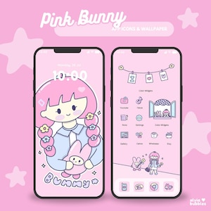 Pink Bunny  ios android cute app icons wallpaper kawaii ios app icon pack pink icon set aesthetic phone theme cute widget phone layout