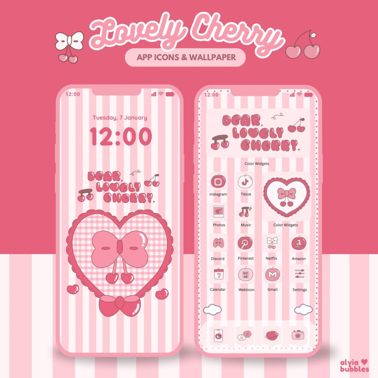 Lovely Cherry App Icons, Kawaii Phone Theme (ios & Android) - Etsy