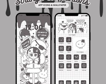 zwart telefoonbehang ios android app icon pack | Griezelige afbeelding