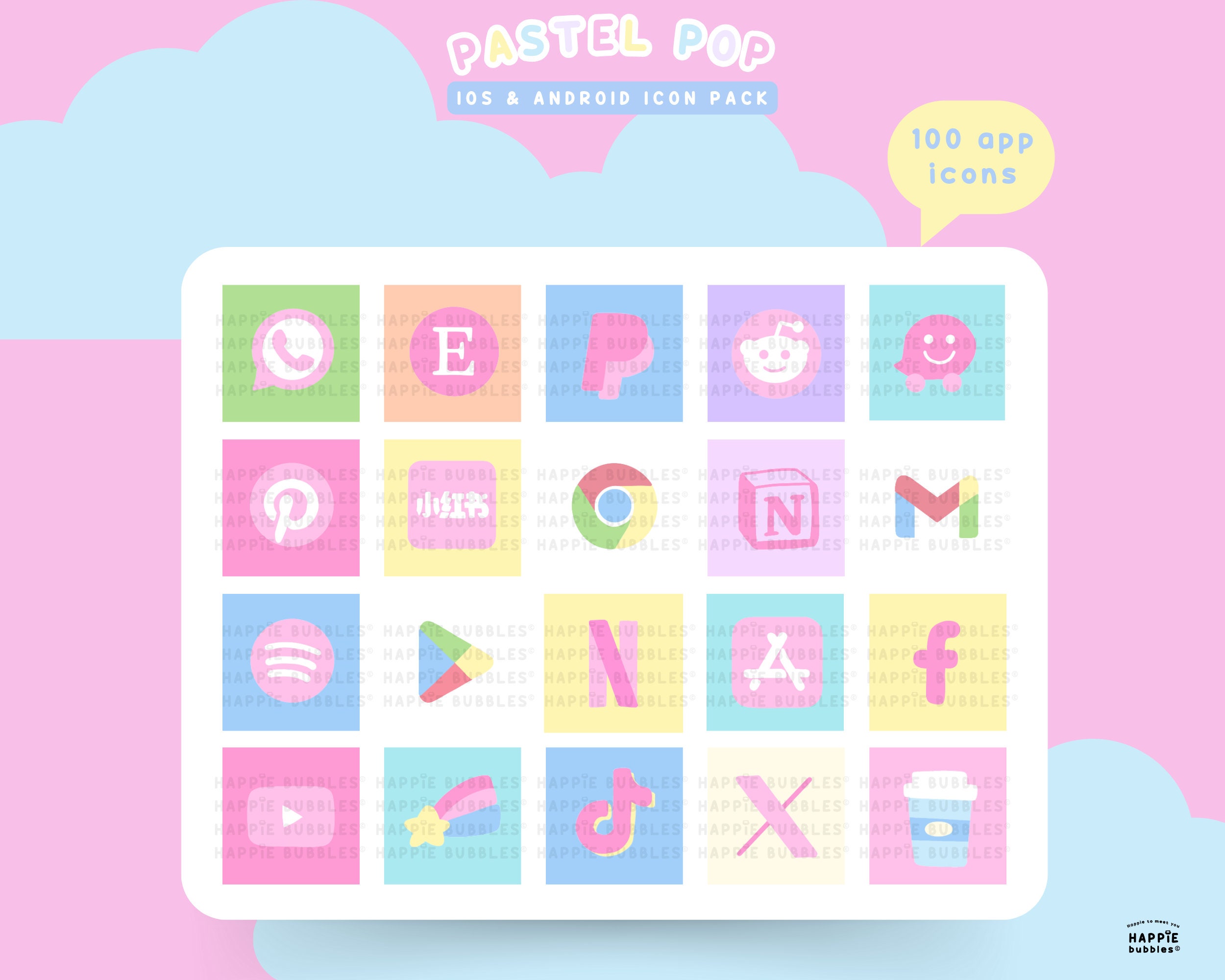 Pastel Pop Ios Android App Icons, Cute Phone Theme Pastel Wallpaper ...