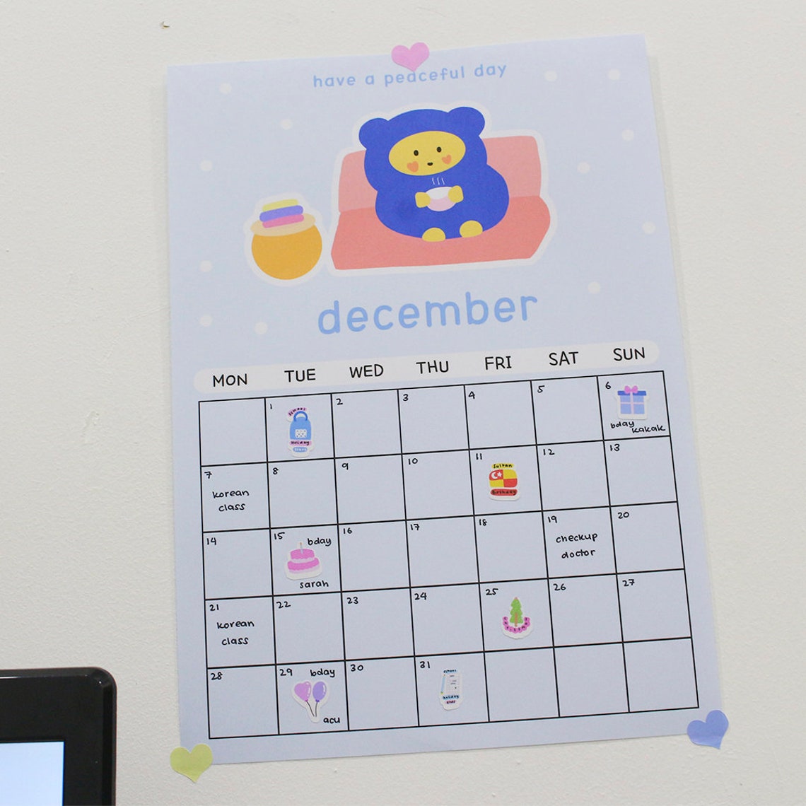 Undated Cute Printable Wall Calendar  Etsy