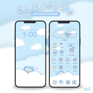 Cloud In The Sky iOS Android Custom App Icons, Cute Phone Theme, Home screen, Lock screen, Phone Wallpaper Set, Icon Pack, Phone Decor