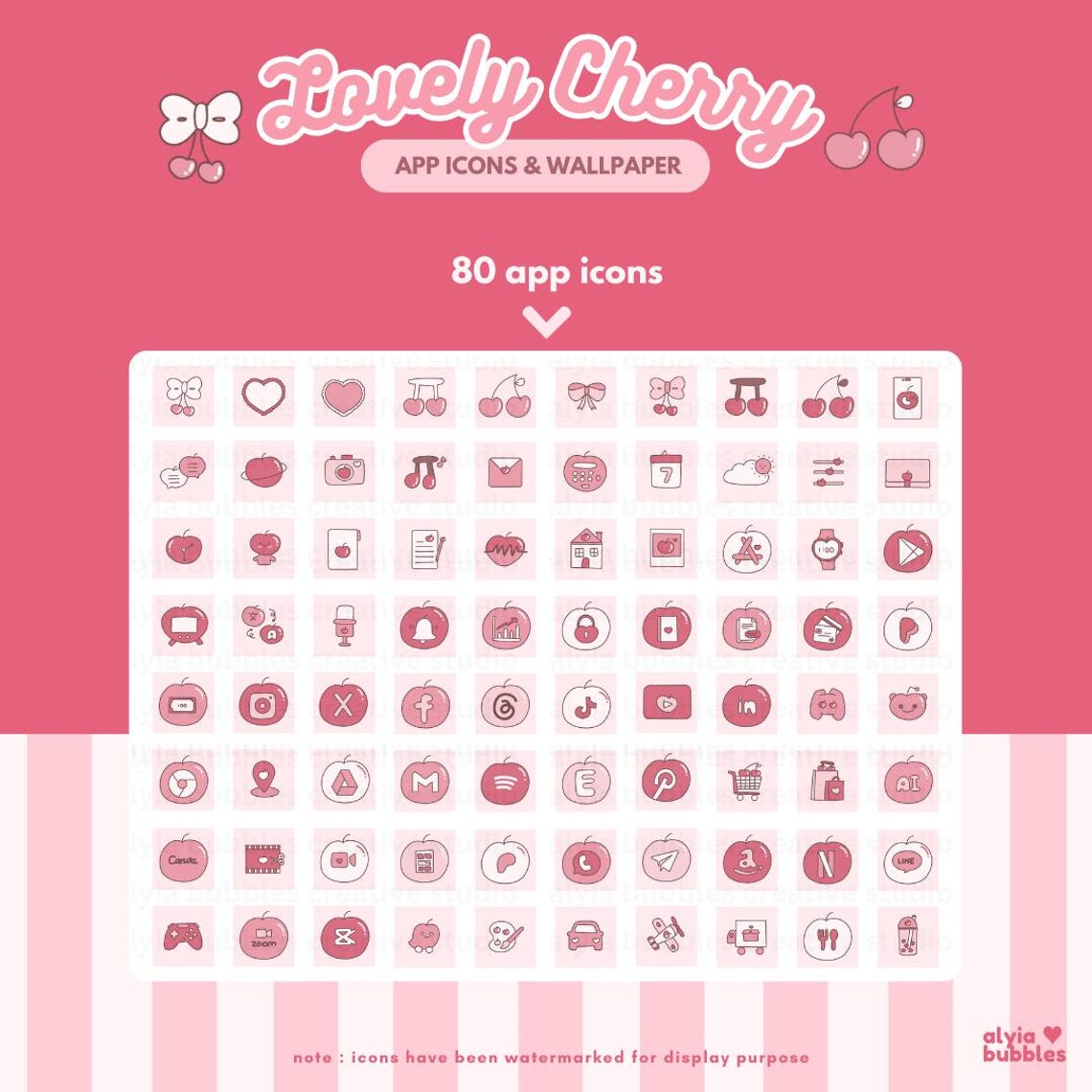 Lovely Cherry App Icons, Kawaii Phone Theme (ios & Android) - Etsy