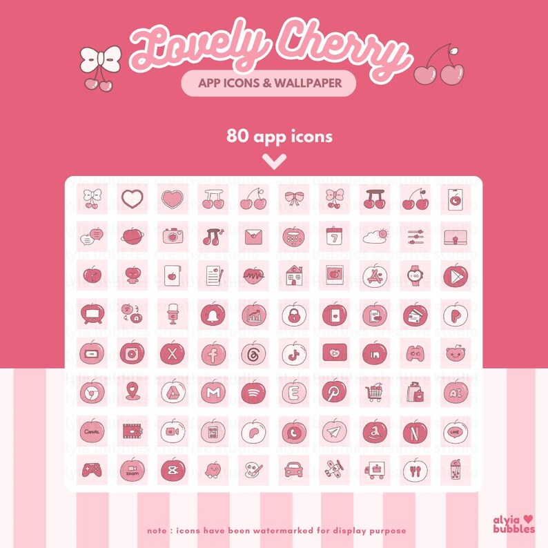 Lovely Cherry App Icons, Kawaii Phone Theme (ios & Android) - Etsy