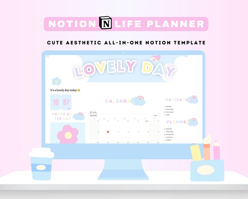 Cute Aesthetic Notion Life Planner Notion Template All in One Lovely ...