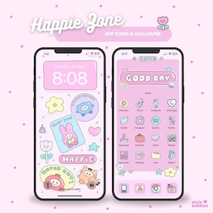 Happie Zone  ios android app icons, cute icon pack, pink app icons, cute phone theme, kawaii app icons | Happie Bubbles