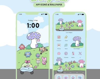 green phone wallpaper ios android app icon pack | mushroom graphic