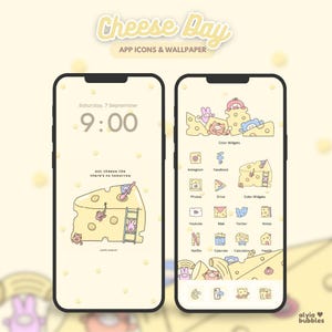 Cheese Day iOS Android Purple App Icons, Cute Custom Phone Theme, Home screen, Lock screen, Phone Wallpaper Set, Icon Pack, Phone Decor