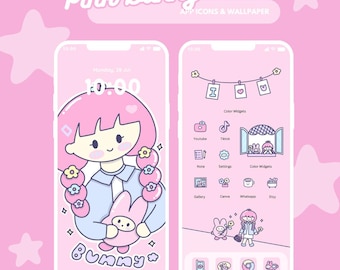 pink phone wallpaper ios android app icon pack | bunny graphic