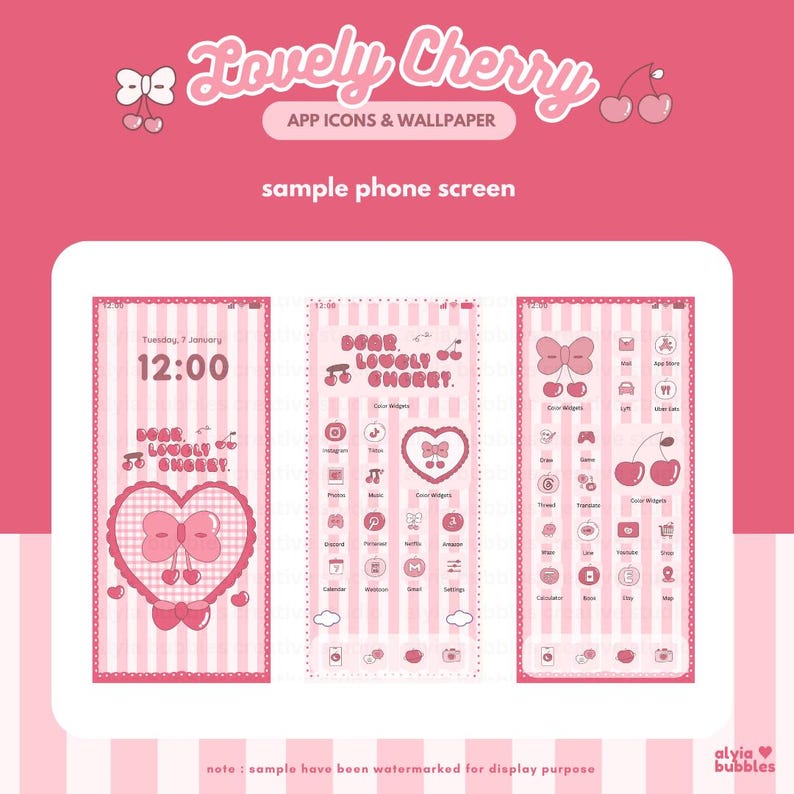 Lovely Cherry Ios Android App Icons, Cute Icon Pack, Cherry Red App ...