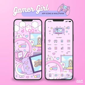 Gamer Girl ios app icons, cute icon pack, pink app icons, cute phone theme, kawaii app icons & wallpaper